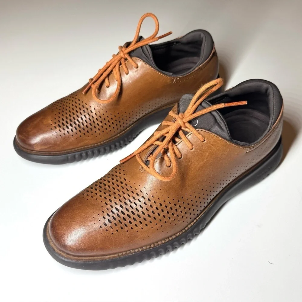 Cole Haan Men's 2.ZEROGRAND Laser Wingtip Oxfords Brown Leather Shoes Size- 8M